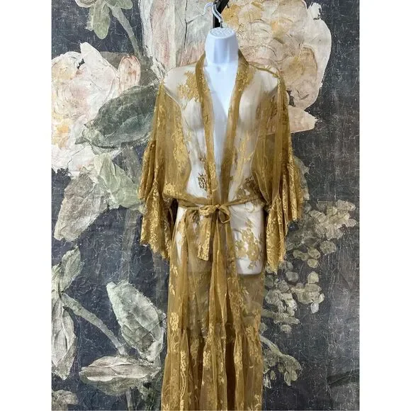 Free People Barbara Tiered Lace Duster Size One Size - Picture 2 of 6